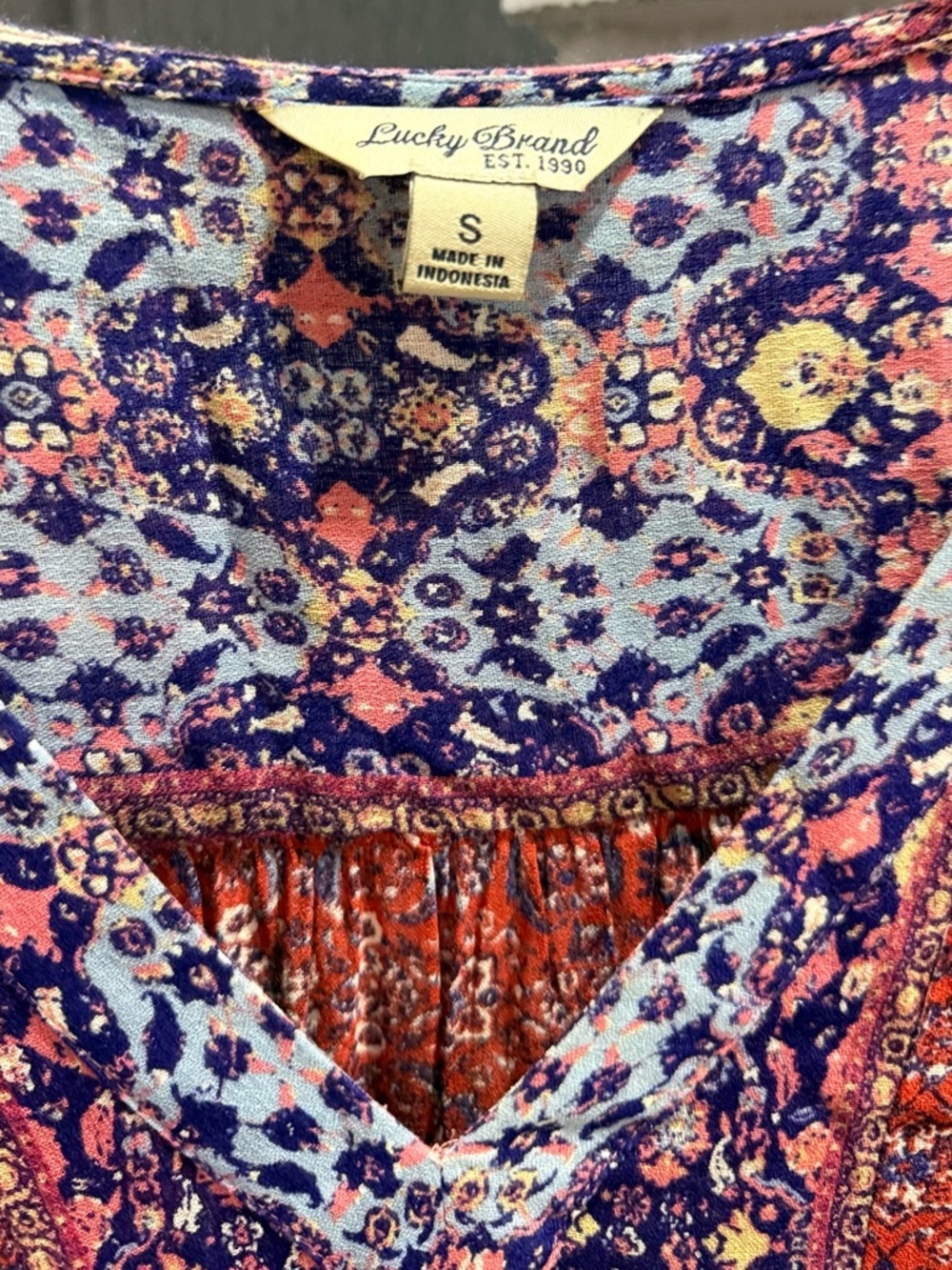 Lucky Brand Red and Purple Boho Maxi Dress side pockets size S - Picture 5 of 8